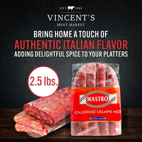 Vista 3 de Vincent's Meat Market - Salami italiano picante. Calabrese caliente plano, salami Soppressata. Ideal para delicias de embutidos, sabores de calidad