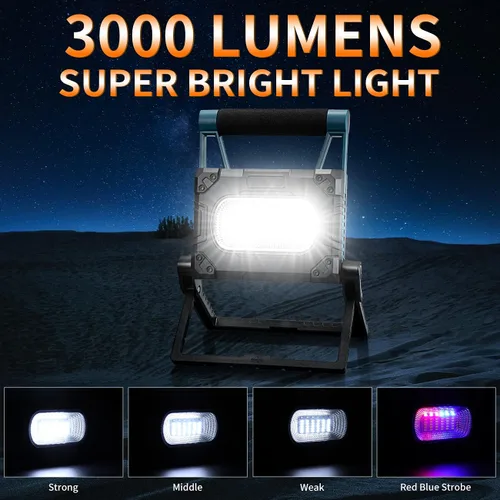 Vista 5 de Luz de trabajo LED de 30 W con soporte USB solar recargable magnética, plegable, portátil, impermeable, 36 LED de 3000 LM, 4 modos, soporte