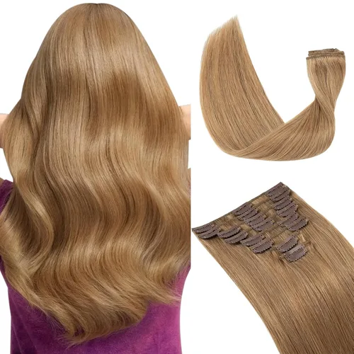 Vista 12 de Extensiones de cabello con clip, cabello humano Remy, extensiones de cabello largo lacio de una pieza con 5 clips, con gancho para colgar