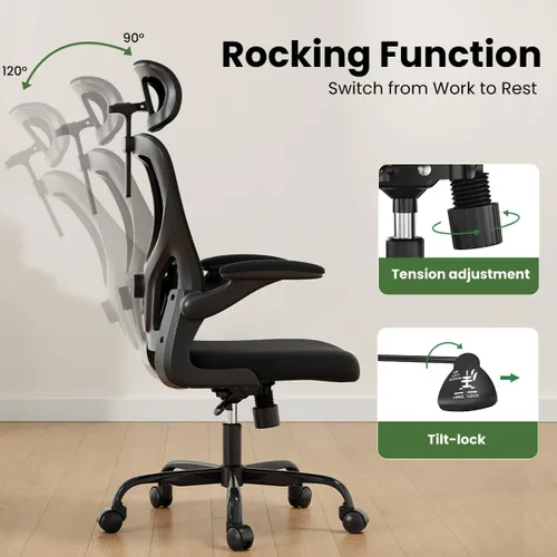 Vista 6 de Farini Silla de oficina, silla de escritorio de malla con respaldo Negro
