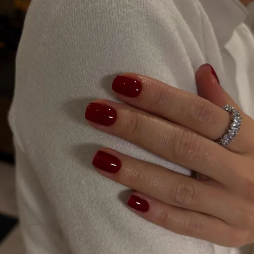 Vista 2 de Uñas postizas cortas a presión, color rojo vino, uñas postizas cortas cuadradas a presión, uñas acrílicas, uñas adhesivas para mujeres, uñas