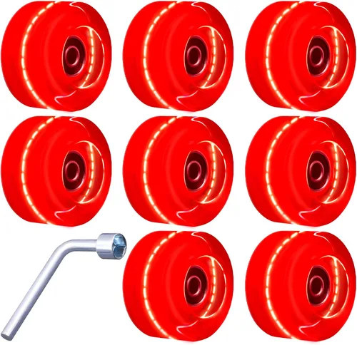 Vista 9 de Tanzfrosch Paquete de 8 Ruedas de Patines con Rodamientos Instalados Ruedas Cuádruples con Luz para Patinaje de Doble Fila y Monopatín 82A Rosa