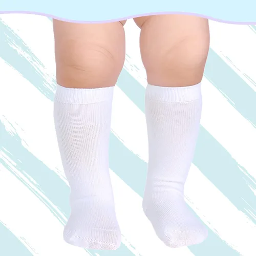 Vista 2 de Mini angel Calcetines altos hasta la rodilla para bebé, calcetines de algodón sin costuras para recién nacidos, niños y niñas, 3 pares