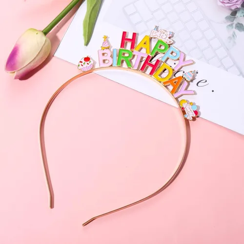 Vista 5 de NVENF Diadema de cumpleaños para niña, feliz cumpleaños, corona, pastel, tiara de cumpleaños para niñas, accesorio de cumpleaños