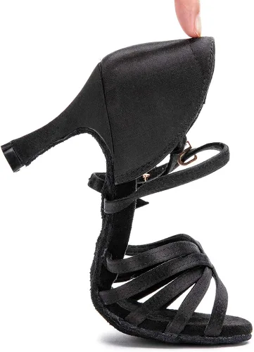 Vista 5 de RoseMoli Zapatos de baile latino para mujer, de satén, profesional, para sala de baile, salsa, práctica, rendimiento