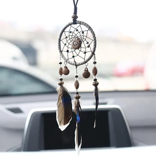 Vista 5 de Atrapasueños de plumas para interior de automóvil, colgante de plumas para colgar en la pared (estilo 1 - gris)