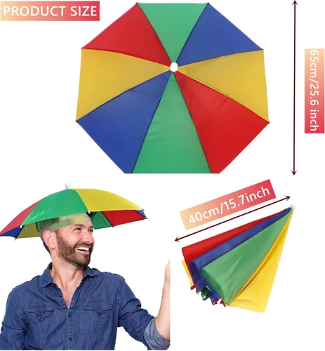 Vista 2 de Paquete de 3 sombreros de paraguas para adultos, 26 pulgadas de diámetro, arco iris, sombrero de paraguas deportivo para mujeres y hombres