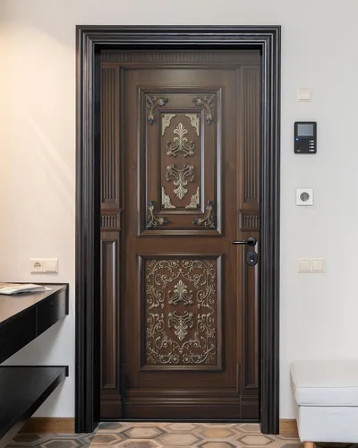 Vista 45 de FLFK Adhesivo para puerta – Puerta vintage beige, mural para despegar y pegar, tamaño combinado 30 x 80 pulgadas, dividido en 2 piezas Mt5423