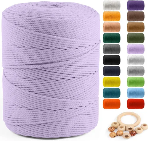 Vista 72 de ZUEXT Cordón de algodón para macramé de 4 mm x 500 m, ZUEXT Cordones trenzados naturales hechos a mano en verde manzana de 4 hebras, cuerda de lana