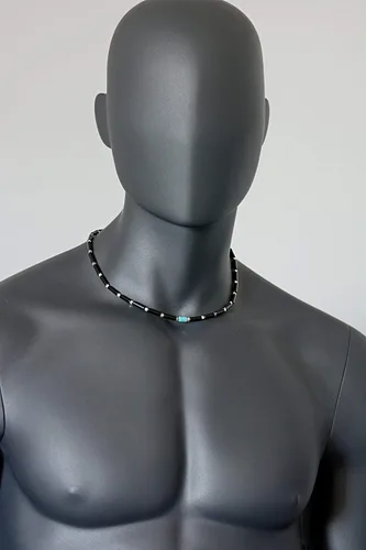 Vista 4 de Mens Short Necklace with Natural Gemstone Black Onyx and Howlite Beads Men’s Choker