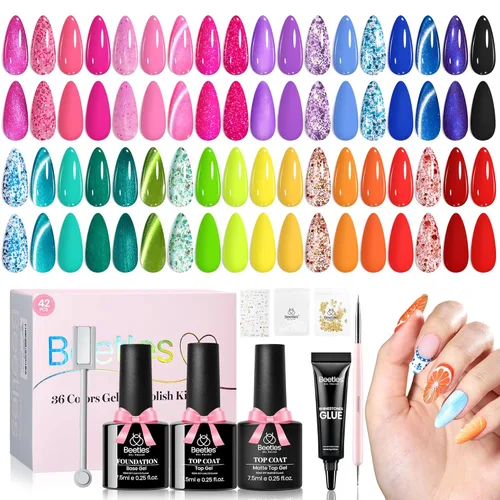 Vista 14 de Juego de esmalte de uñas de gel Beetles Cat Eye - 24 piezas, 20 colores de esmalte de uñas de gel con brillantina, cambia de color oscuro, kit