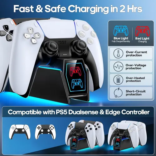 Vista 2 de PS5 Controller Charger Station Compatible with PlayStation 5 Faceplates Edge & Dual Controller, 9 Lightings PS5 Accessories Charging Station, PS 5