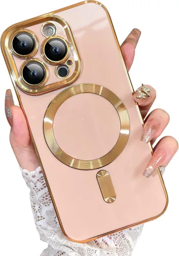 Vista 26 de OOK Magnatic - Funda para iPhone 11 Pro Max [compatible con MagSafe] protector completo de lente de cámara con borde electrochapado dorado, TPU