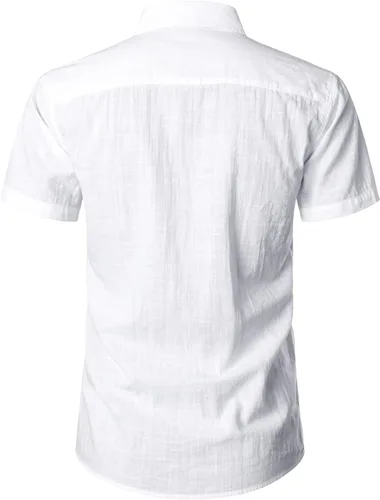 Vista 2 de ZEROYAA Camisas de manga corta con botones y algodón y lino para hombre, ligeras, con bolsillo