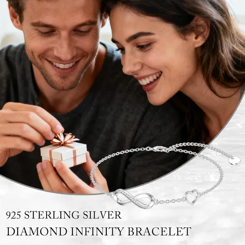 Vista 7 de Pulsera de corazón infinito de diamantes para mujer, plata de ley 925, pulsera de eslabones infinitos para el día de la madre, Navidad, regalos