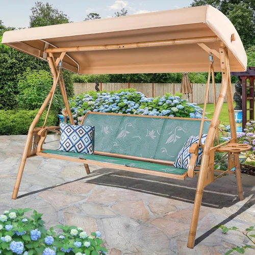 Vista 10 de ZZW Columpio de Patio para 3 Personas Columpio Exterior para Adultos con Toldo Ajustable y Portavasos Mejorados Tela Textilene Silla Columpio de Gris