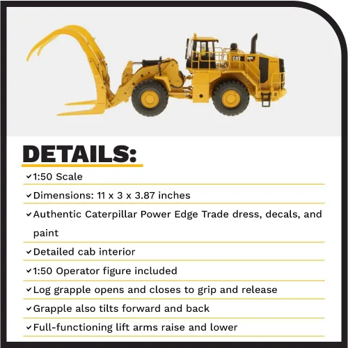 Vista 4 de Diecast Masters 1:50 Caterpillar 988K Cargadora de ruedas con garra - Serie High Line 85917