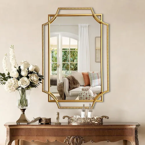 Vista 12 de Espejo de cuerpo entero ovalado dorado antiguo, espejo de pared de cuerpo completo, espejos barrocos con cuentas de metal dorado, espejo decorativo