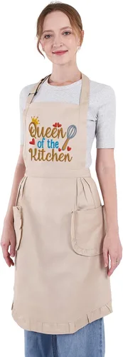Vista 5 de Fairy's Gift Divertidos delantales de cocina para mujer con bolsillos, bonitos delantales bordados para hornear, reina de la cocina, Navidad