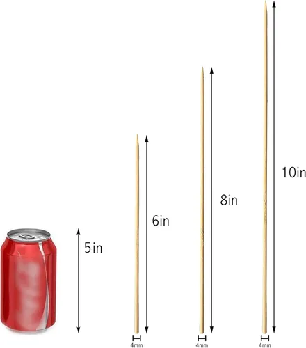 Vista 7 de Pinchos de bambú natural, 100 palitos de barbacoa de 6 pulgadas para aperitivo, fruta, cóctel, kabob, fuente de chocolate, parrilla, barbacoa