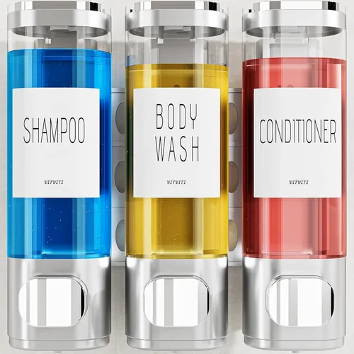 Vista 7 de Dispensador de champú y acondicionador para ducha, montaje en pared, 3 Dorado
