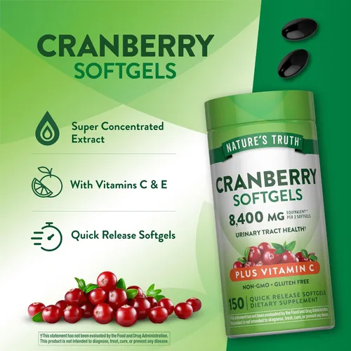 Vista 5 de Nature's Truth Pastillas de arándano con vitamina C 150 cápsulas blandas Apoyo a la salud del tracto urinario Suplemento sin OMG y sin gluten