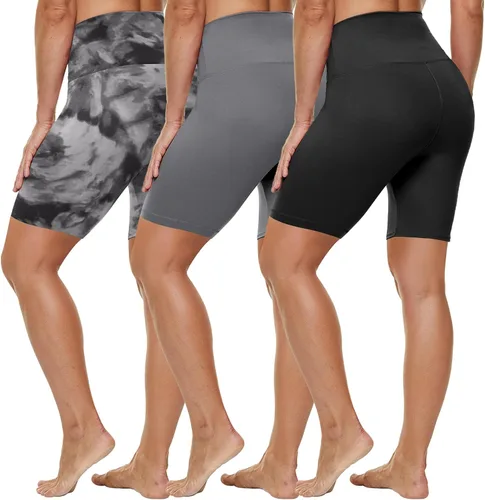 Vista 38 de HLTPRO 3 Pack Plus Size Biker Shorts for Women, Pocket & No-Pocket Options Negro/Beige Rosa/ Gris
