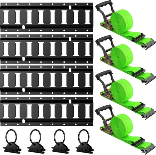 Vista 8 de Trekassy Kit de riel E Track de 4 pies con 4 correas de trinquete y 4 juntas tóricas, riel electrónico negro resistente para remolques, furgonetas
