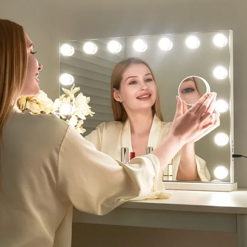 Vista 2 de NicBex Espejo de maquillaje con luces, espejo de maquillaje Hollywood con 15 luces LED regulables, tacto inteligente con ajuste de 3