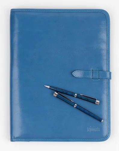 Vista 2 de Noda Portapapeles de cuero curtido vegetal genuino italiano (azul claro) Estuche para reuniones o presentaciones Portadocumentos