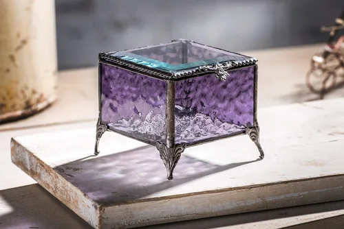 Vista 6 de J Devlin 836 - Caja decorativa de vitrales morados, exhibición de joyas de recuerdo, caja 836