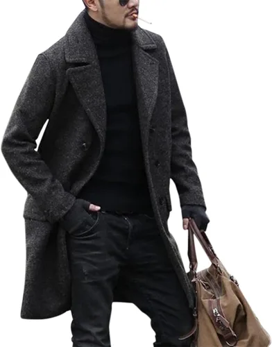 Vista 3 de Men's Winter Coat Jacket Fashion Handsome Long Wool Overcoats Comfortable Warm Soft Coat Mens Sweaters Distressed