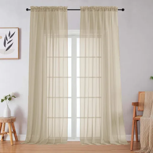 Vista 321 de 2 paneles de cortinas traslúcidas blancas para dormitorio, sala de estar, 96 pulgadas de largo, modernas, suaves, ligeras, con bolsillo para barra