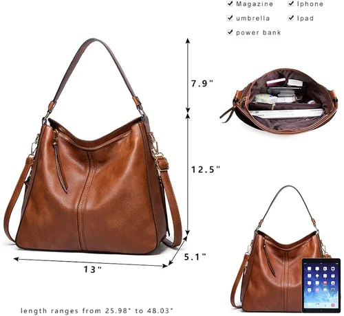 Vista 5 de Hobo Purses Handbags for Woman Crossbody Large Bag for Ladies Shoulder Vegan Fashion Leather Tote
