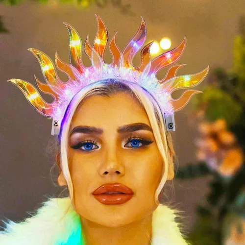 Vista 8 de Zoestar Diadema de llama iluminada, bandas para el pelo con luz LED, para fiesta, discoteca, disfraz, accesorio para el cabello para mujeres