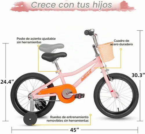 Vista 2 de WEIZE - Bicicletas para niños de 16 pulgadas con cesta para niños y niñas Rosa