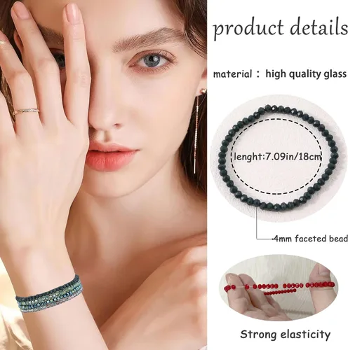 Vista 3 de 24 pulseras bohemias con cuentas para mujer, multicapa, versátiles, apilables, brillantes, de cristal, elásticas, pulseras