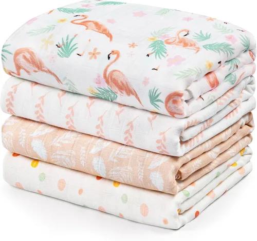 Vista 10 de Gllquen Baby Mantas Envolventes de Muselina Paquete de 4 Mantas Receptoras Transpirables (35" x 40") Mantas Suaves para Bebés para Niñas y Niños