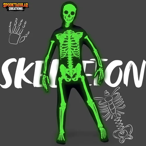 Vista 2 de Spooktacular Creations Disfraz de esqueleto 3D de Halloween para niños, disfraz de esqueleto para Halloween