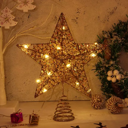 Vista 7 de STOBOK Adorno de estrella para árbol de Navidad con luces, dorado (Oro 1)