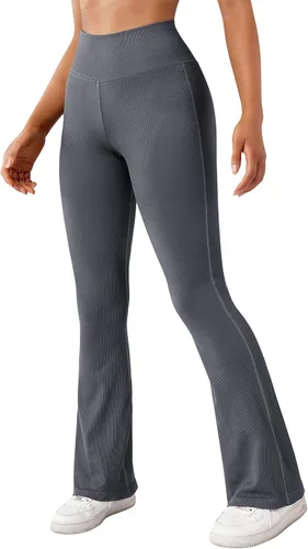 Vista 7 de MOSHENGQI Leggings acampanados acanalados para mujer, pantalones de yoga sin costuras de cintura alta