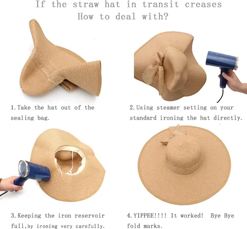 Vista 2 de Women's Folable Floppy Hat,Wide Brim Sun Protection Straw Hat, Summer UV Protection Beach Cap(L)