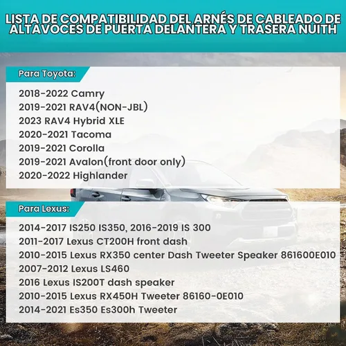 Vista 2 de NuIth Arnés de cable de altavoz delantero y trasero para Toyota Camry/RAV4/Tacoma/Corolla/Highlander/Avalon, arnés de altavoz de tweeter Dash