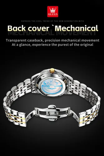 Vista 58 de OLEVS Reloj de pulsera automático con diseño de esqueleto para hombre, de lujo, con diamantes de lujo, de acero inoxidable, calendario, reloj