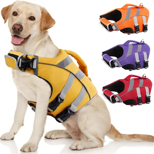 Vista 9 de Kuoser Chaleco salvavidas reflectante para perro, chaleco salvavidas para nadar y navegar Chalecos salvavidas ajustables para mascotas, traje