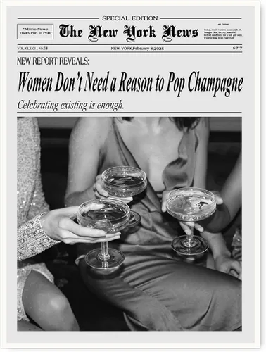 Vista 12 de Póster de periódico Champagne and Headlines, impresión retro para decoración de carrito de bar, dormitorio universitario feminista, arte de pared