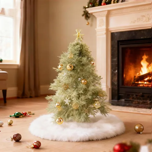 Vista 6 de IMucci Falda de árbol blanca de piel de lana de 15 pulgadas, falda pequeña para árbol de Navidad, falda de terciopelo de felpa blanca como la nieve