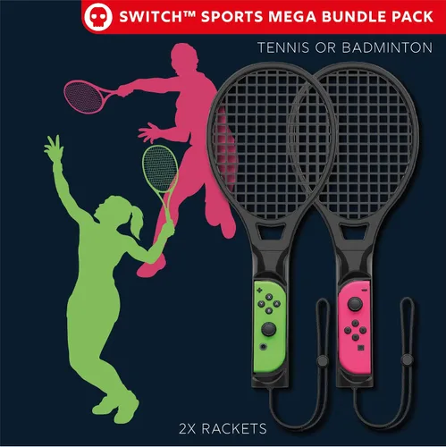 Vista 6 de Numskull Nintendo Switch Sports Joy-Con Accessories Mega Pack - (2 palos de golf, 2 raquetas, 2 bandas de brazo, 2 espadas, 2 correas de muñeca)