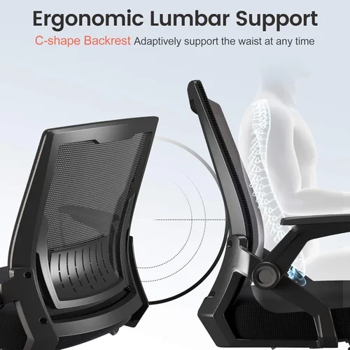 Vista 5 de COMHOMA Office Chair with Flip-up Armrests Ergonomic Computer Desk Chair with Adaptive Lumbar Support & Breathable Mesh, Black, Pack of 2