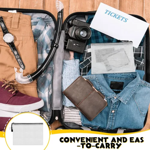 Vista 6 de Roowest 48 unidades de bolsa de malla A5 con cremallera, bolsa de plástico con cremallera, bolsa impermeable para lápices transparente con bolsa